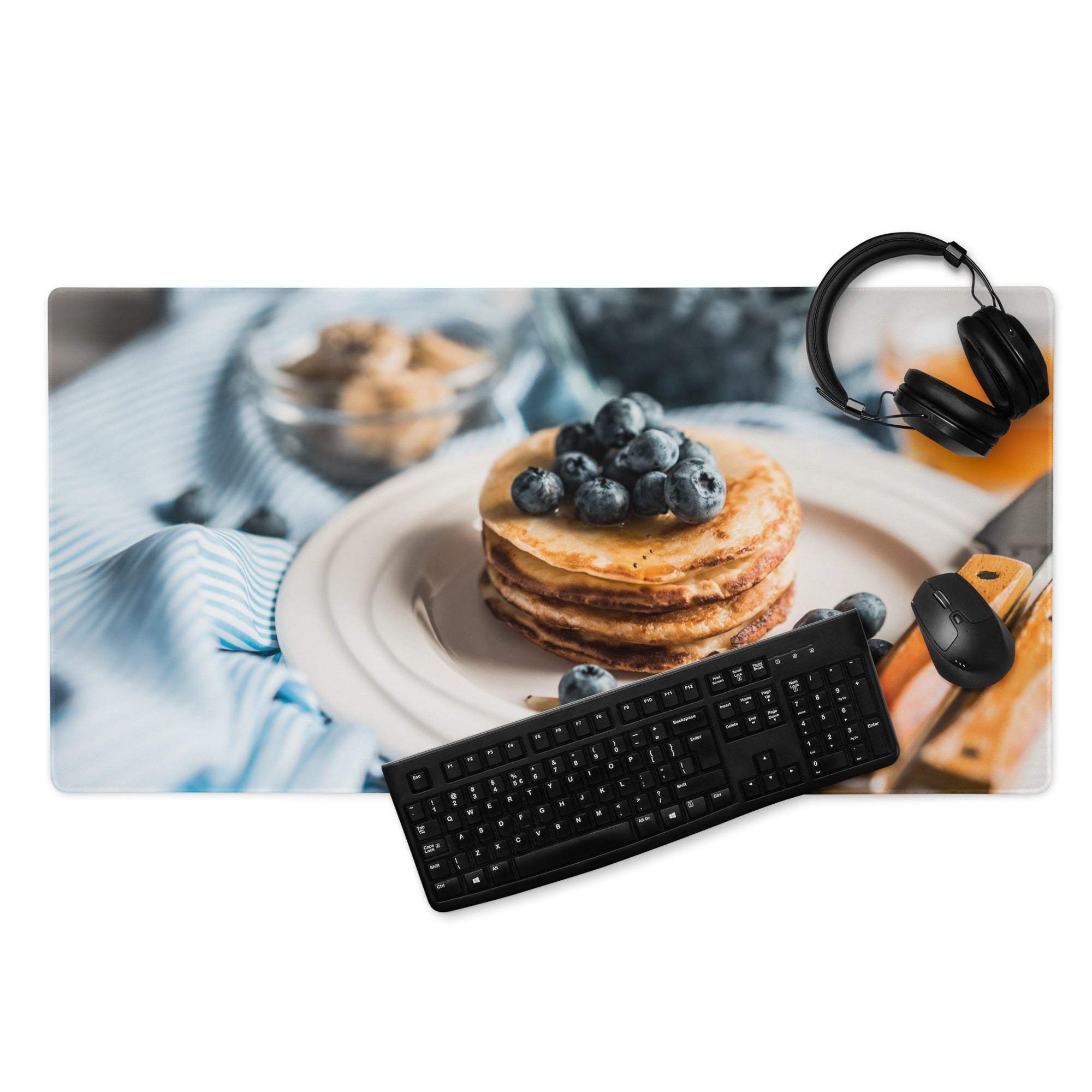 Premium large non-slip blue calm gaming mouse pad with blueberry pancakes print