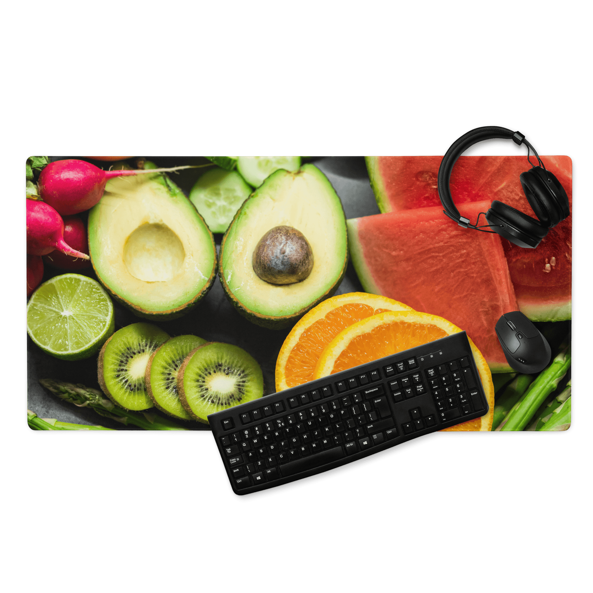 Vibrant fruit gaming mouse pad with sliced avocados lime kiwi watermelon