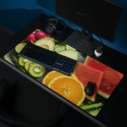Vibrant fruit gaming mouse pad with watermelon, kiwi, avocado, lime slices