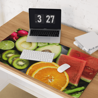 Vibrant fruit gaming mouse pad with sliced avocado kiwi watermelon radishes