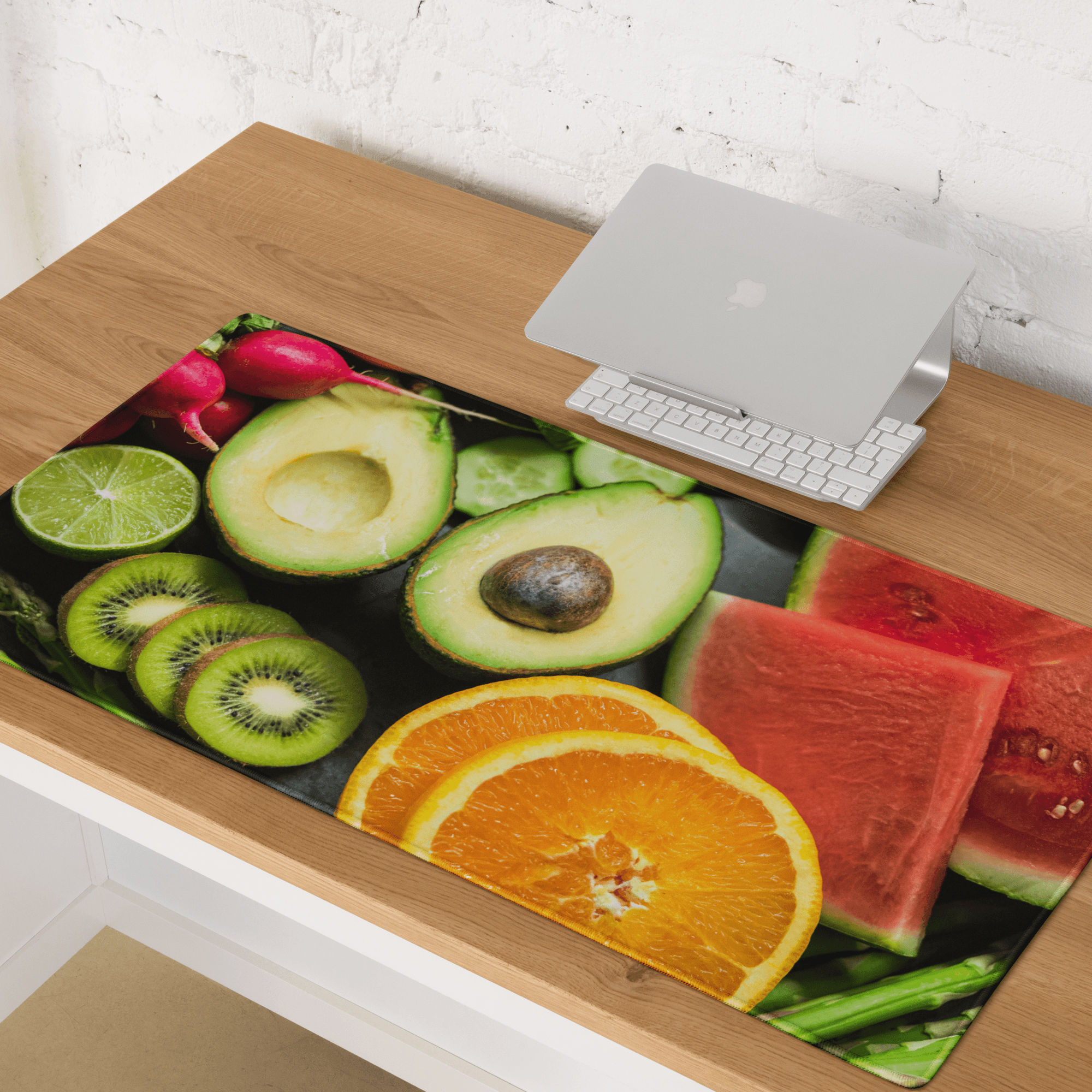 Vibrant fruit gaming mouse pad with avocado kiwi watermelon print