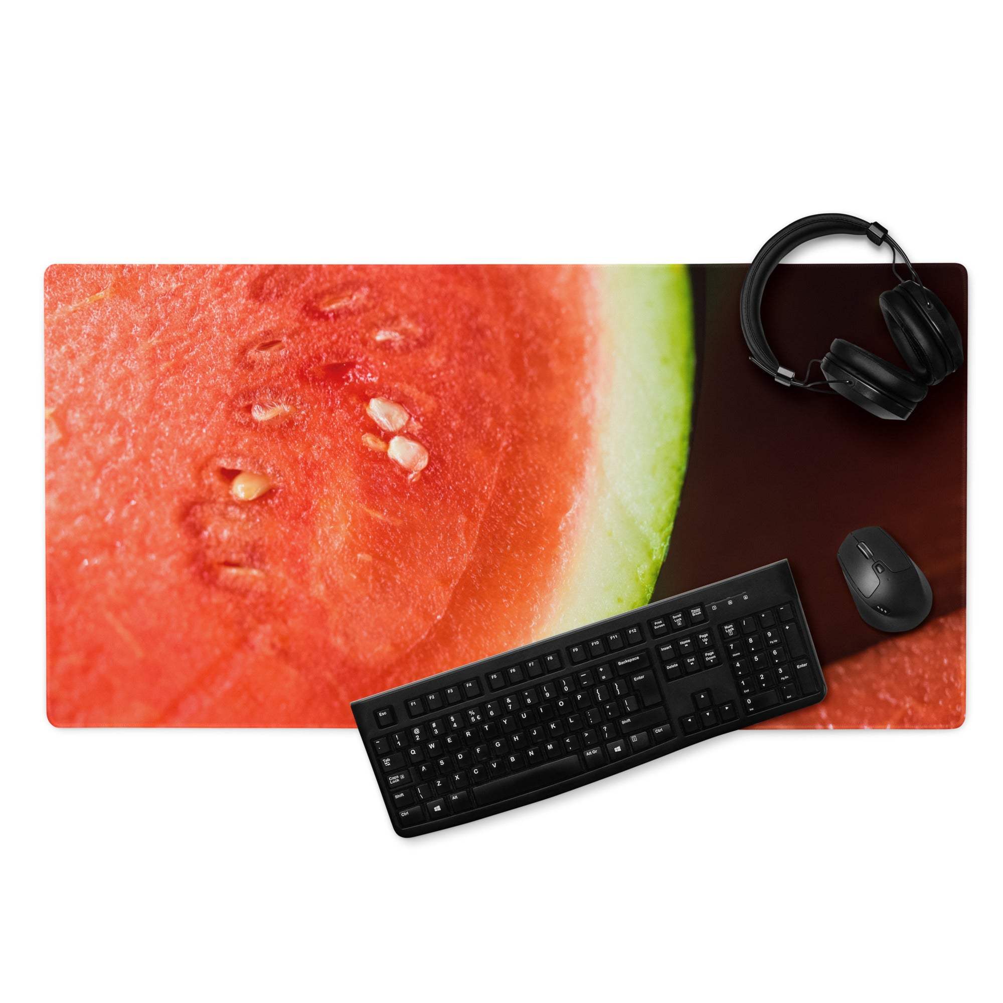 Vibrant watermelon theme large gaming mouse pad with red flesh green rind design