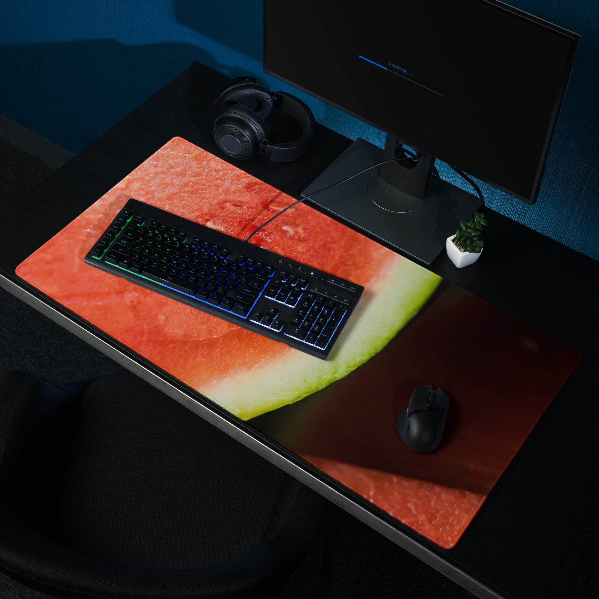 Vibrant watermelon gaming mouse pad large with edge stitching non-slip base