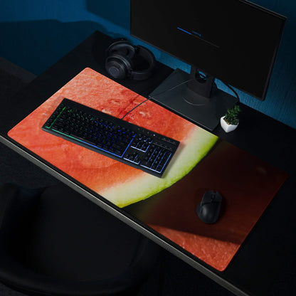 Vibrant watermelon gaming mouse pad large with edge stitching non-slip base