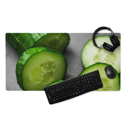 Green cucumber slice patterned oversized gaming mouse pad