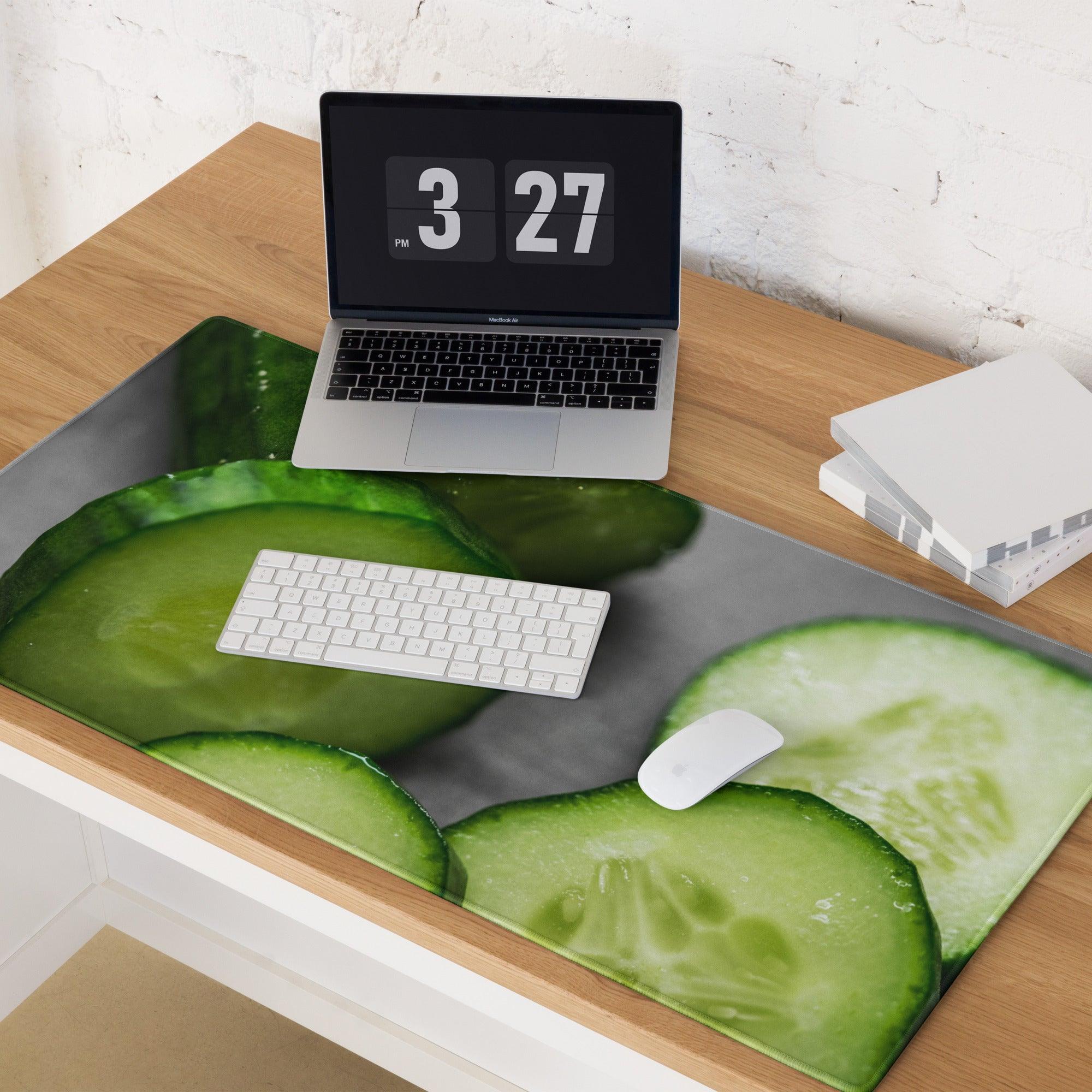 High performance oversized gaming mouse pad with vibrant sliced green cucumbers print