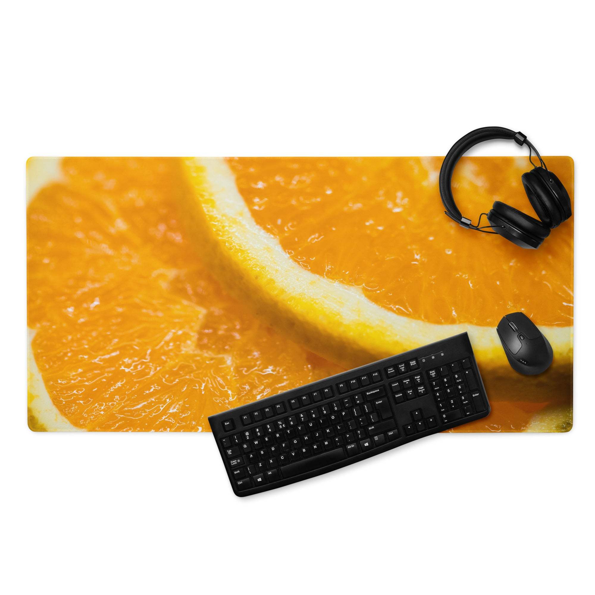Vibrant orange slice gaming mousepad with glossy finish and non-slip base