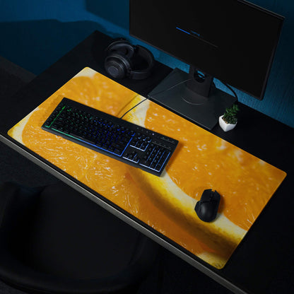 Vibrant orange slice gaming mouse pad with large surface and non-slip base