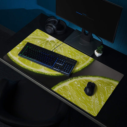 Large bright lime green gaming mouse pad with non-slip backing and stitched edges
