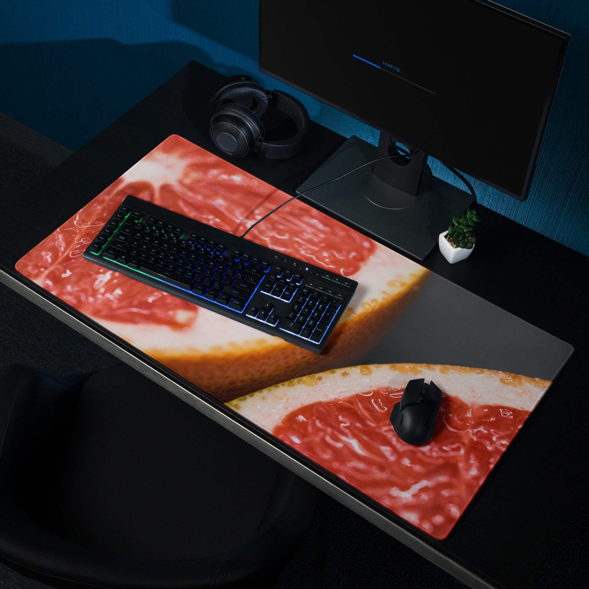 Vibrant red white grapefruit slice gaming mousepad glossy finish