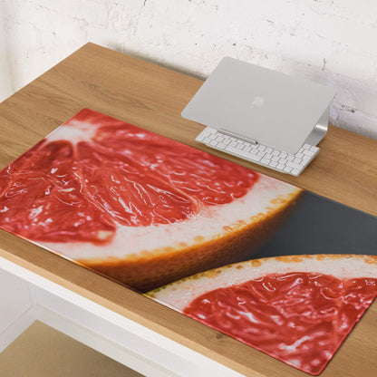 Vibrant red white grapefruit slice on glossy citrus glow gaming mouse pad