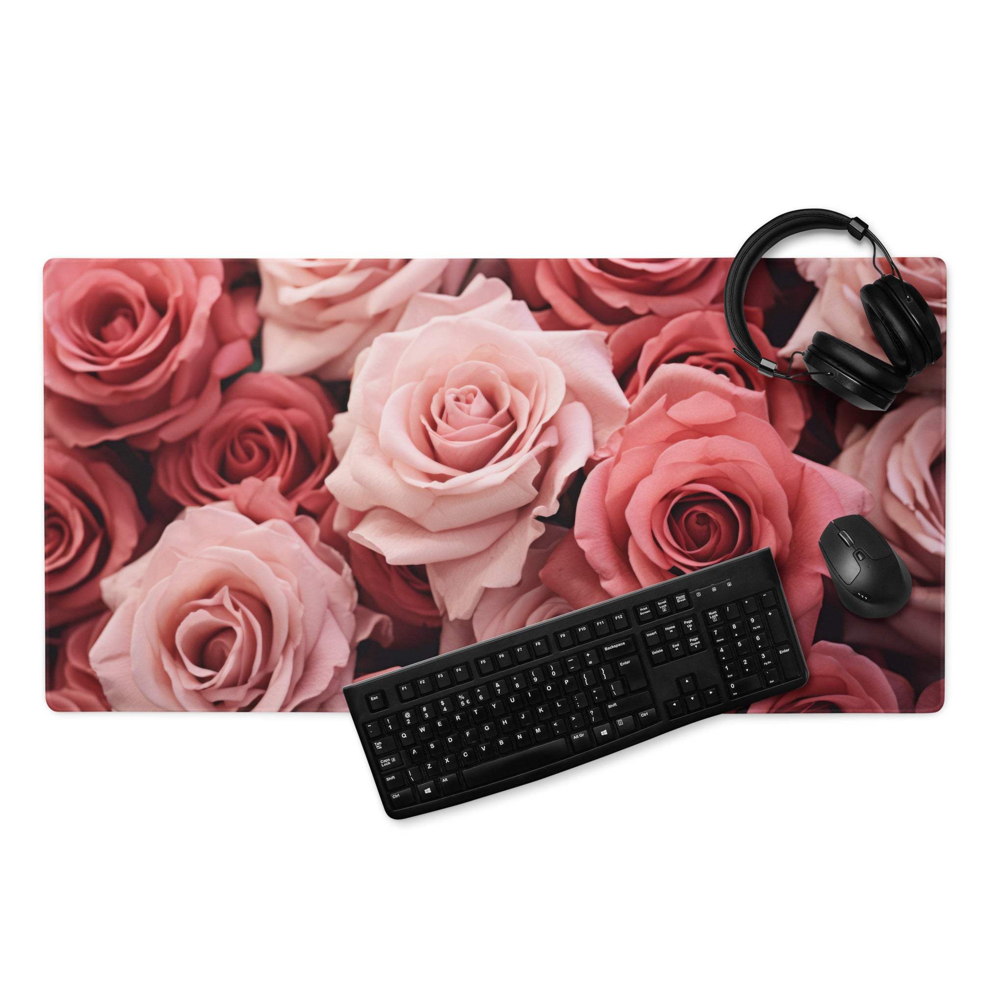 Elegant floral pink roses large non-slip gaming mouse pad with blossoms