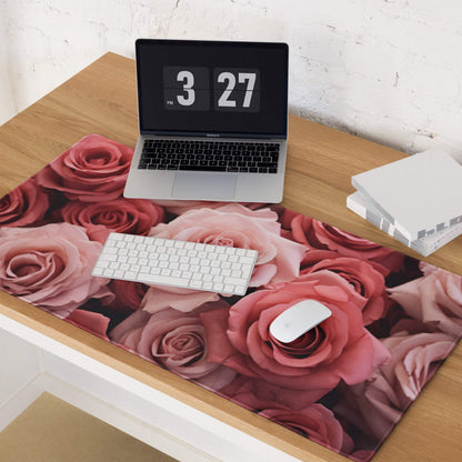 Elegant pink roses large non-slip gaming mouse pad with floral design