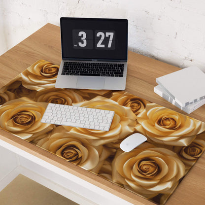 Luxurious golden rose gaming mouse pad with non-slip base and stitched edges