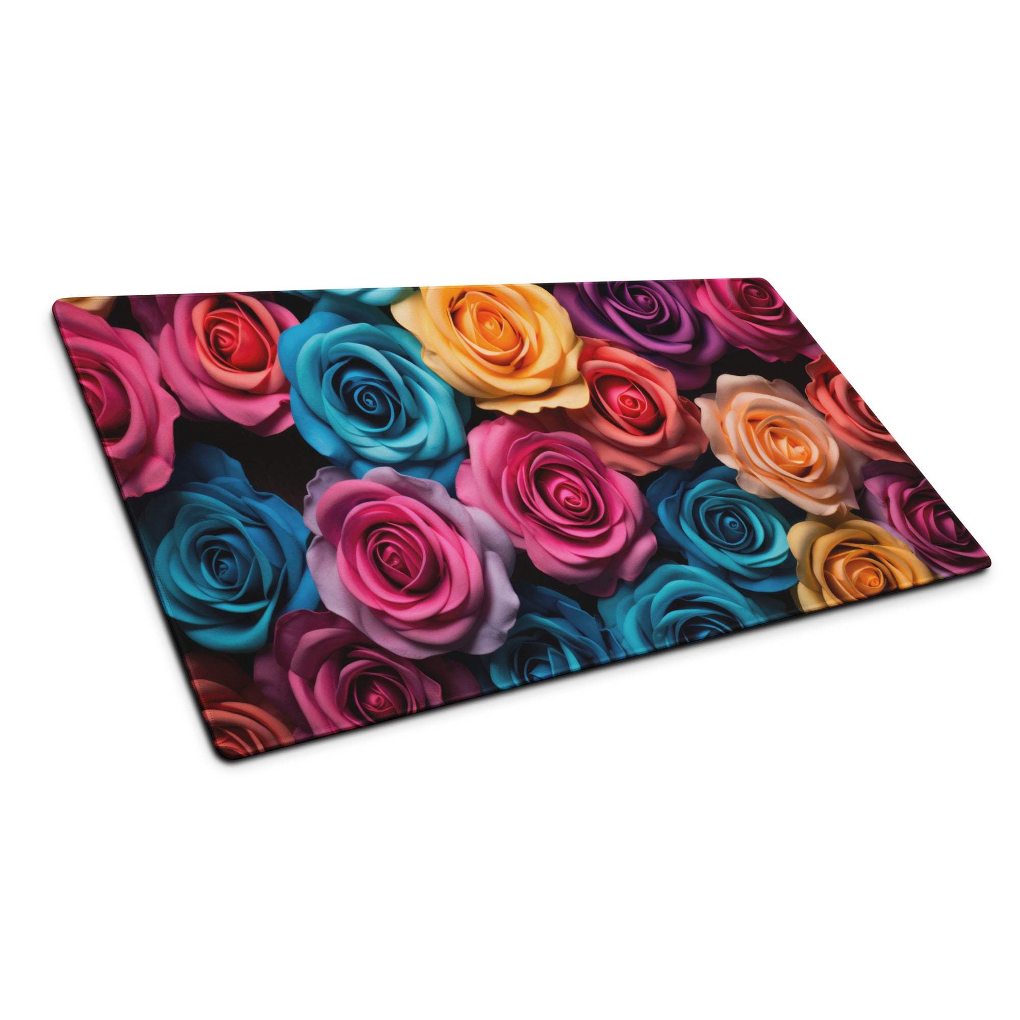 Colorful roses glass cutting board with non-slip base, large size