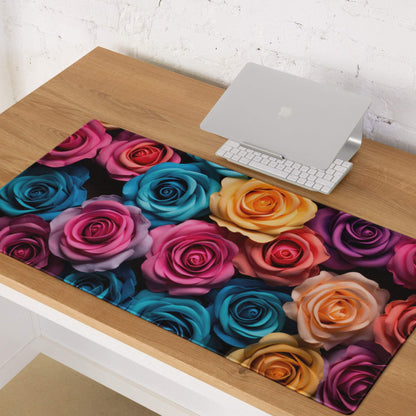 Colorful roses gaming mouse pad with non-slip base, large size, stitched edges