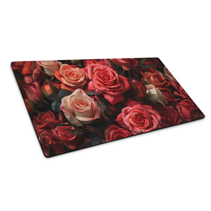 Romantic Rose Garden rectangular glass cutting board with vibrant red pink roses
