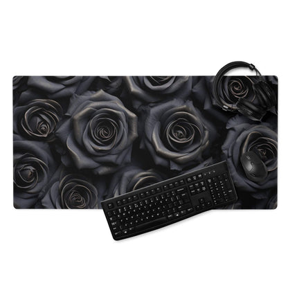 Black rose patterned large gaming mousepad with glossy finish