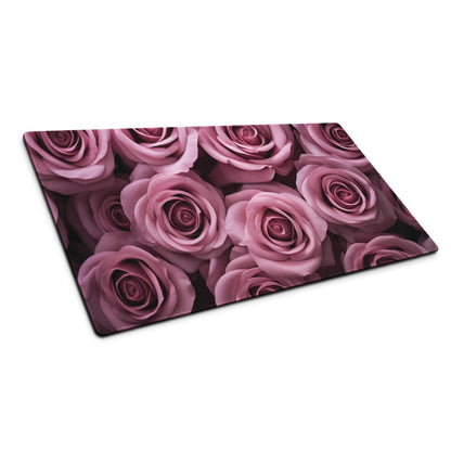 Elegant pink rose floral gaming mouse pad with non-slip base, large size
