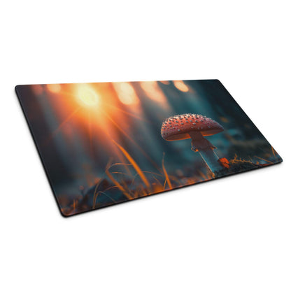 Large dreamy sunset red-spotted mushroom gaming mouse pad with non-slip backing