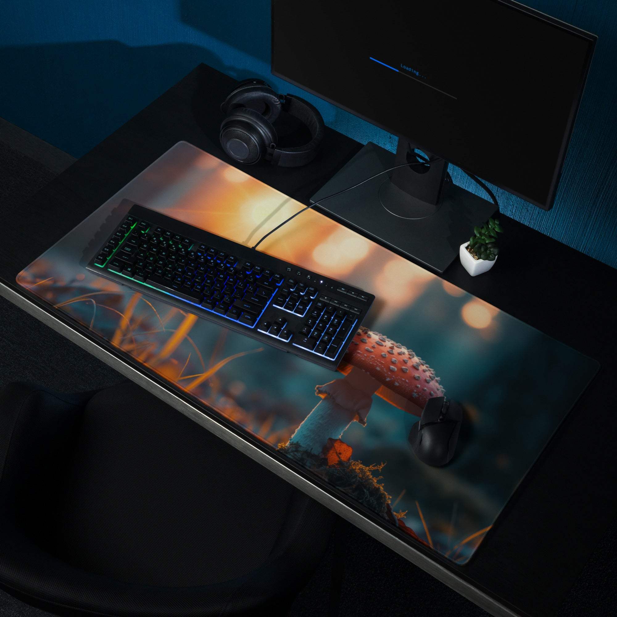 Dreamy Sunset Mushroom Scene large gaming mouse pad with non-slip backing