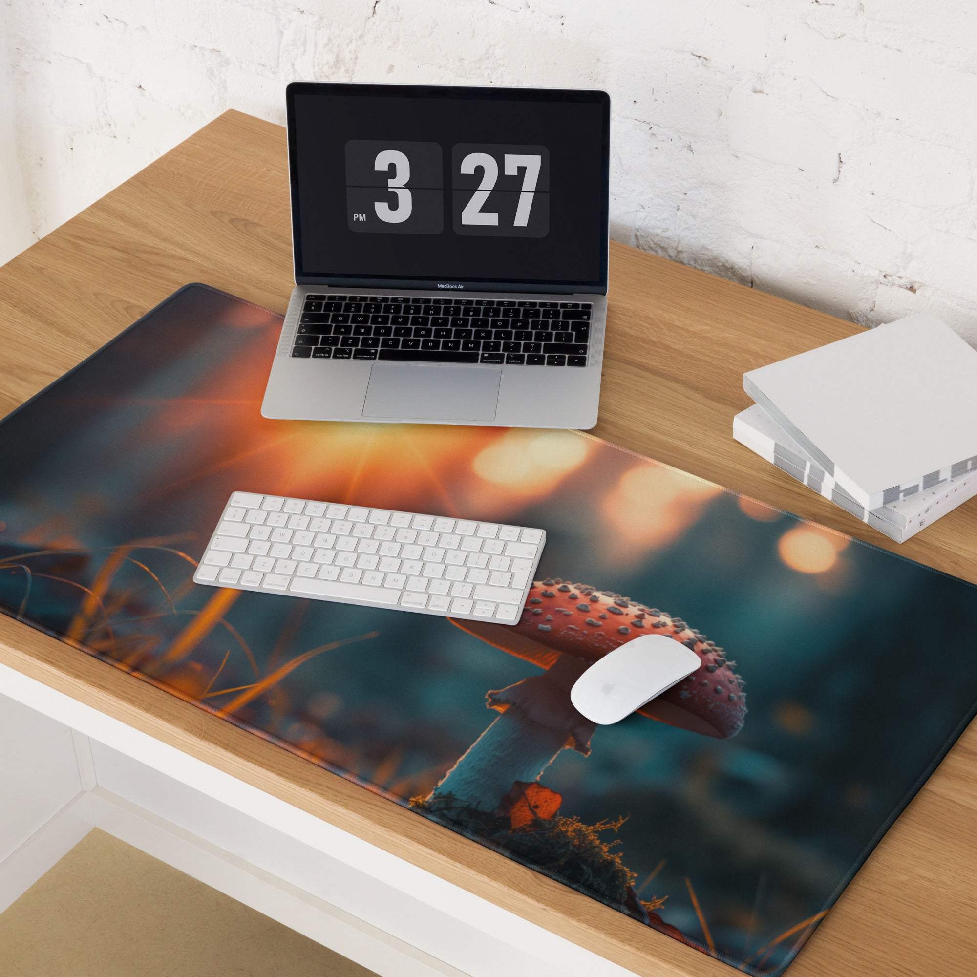 Dreamy Sunset Mushroom gaming mouse pad with non-slip backing