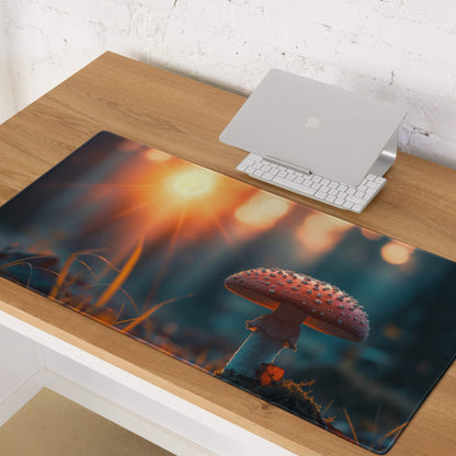 Dreamy sunset mushroom gaming mouse pad, large non-slip stitched design