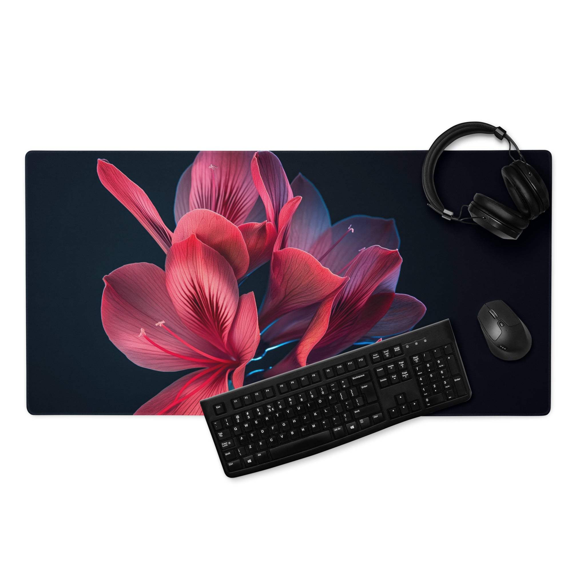 Elegant red floral large gaming mouse pad with non-slip backing for Dota 2 CSGO
