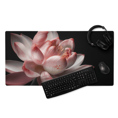Pink lotus large gaming mouse pad with non-slip base and edge stitching