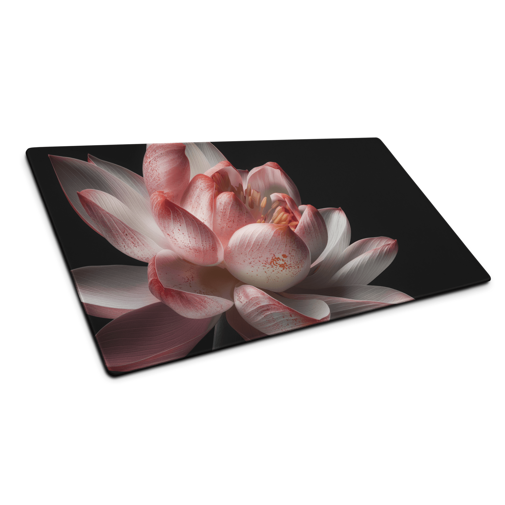 Pink lotus canvas print on large gaming mouse pad with non-slip base