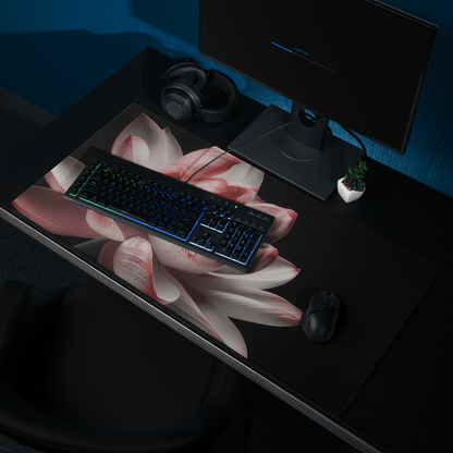 Pink lotus theme large gaming mouse pad with non-slip base and stitching