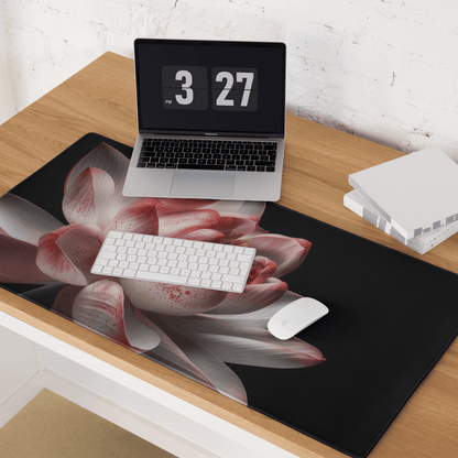 Pink lotus large gaming mouse pad with non-slip base and edge stitching