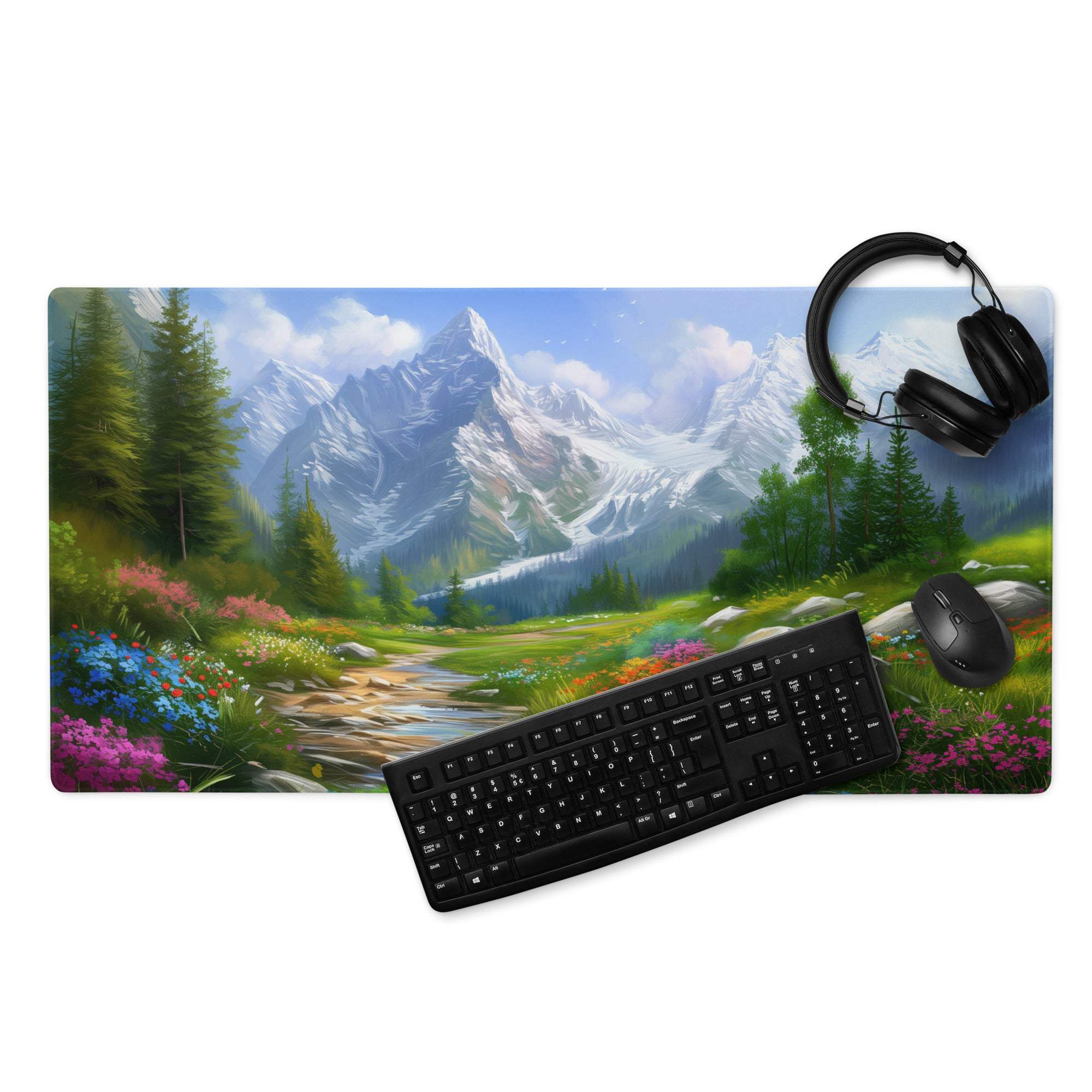 Vibrant mountain landscape gaming mouse pad with non-slip base