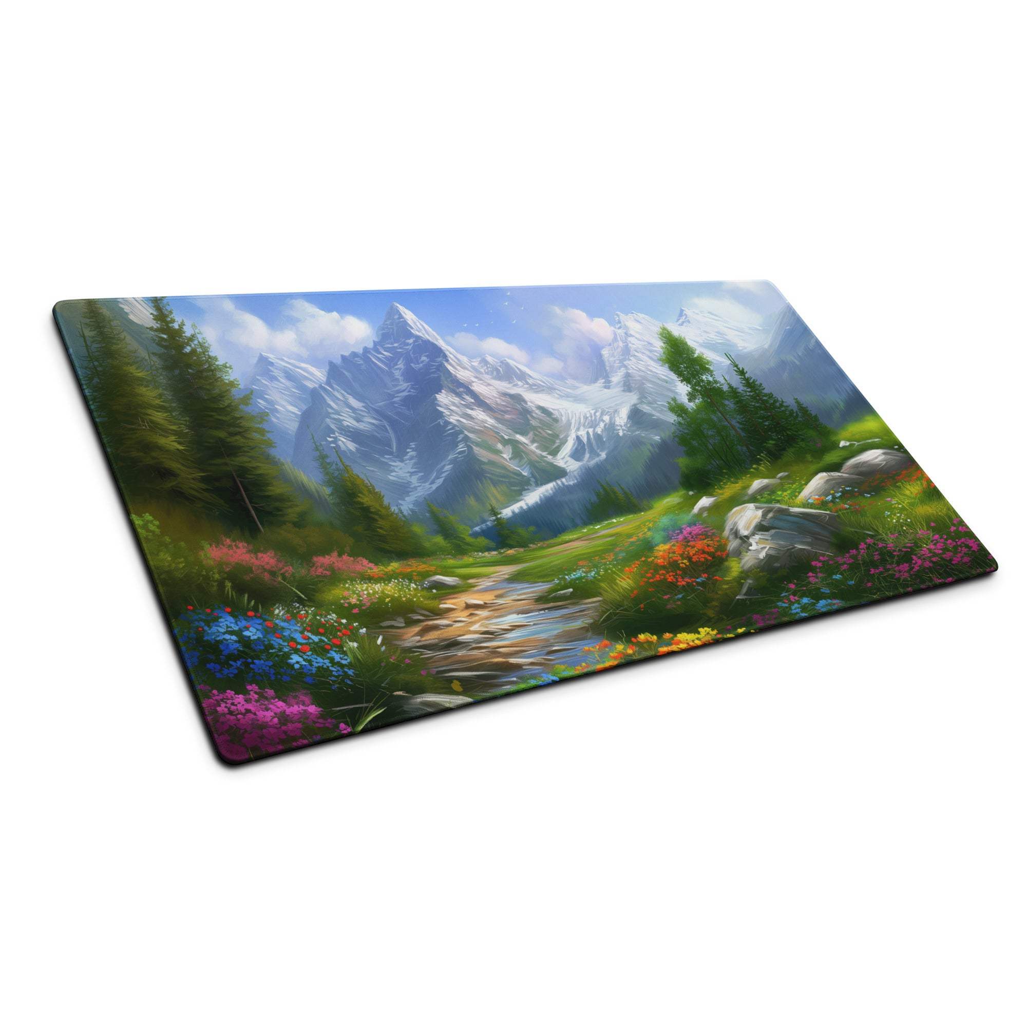 Vibrant mountain landscape rectangular glass cutting board with non-slip base