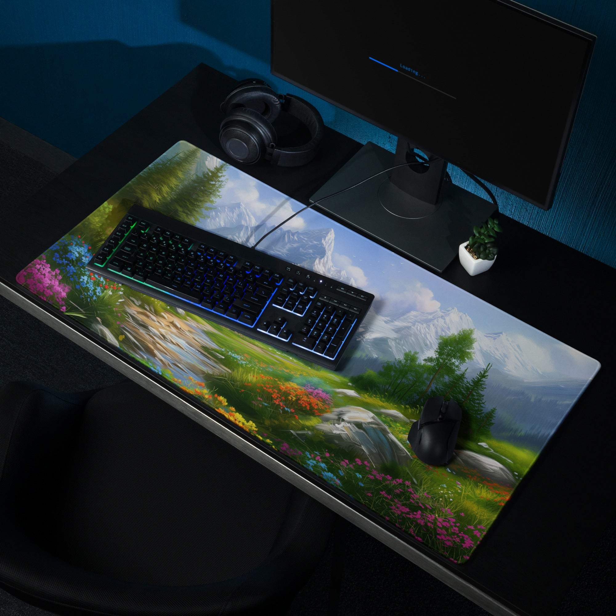 Vibrant mountain landscape gaming mouse pad with non-slip base