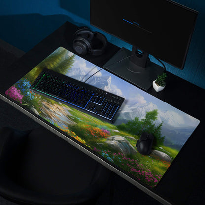 Vibrant mountain landscape gaming mouse pad with non-slip base