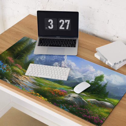 Vibrant mountain landscape gaming mouse pad with non-slip base