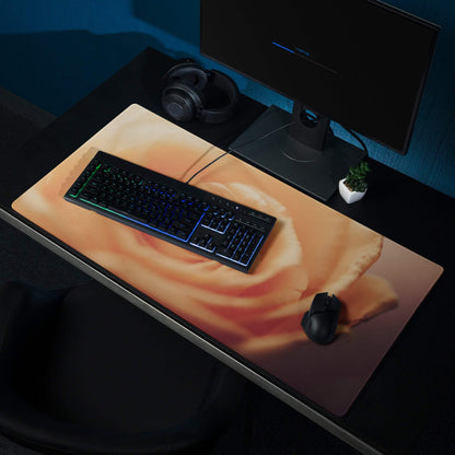 Romantic peach rose gaming mouse pad with large size, edge stitching, non-slip backing