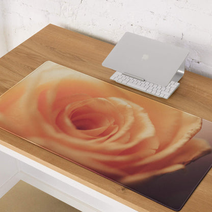 Romantic peach rose gaming mouse pad, transparent with edge stitching