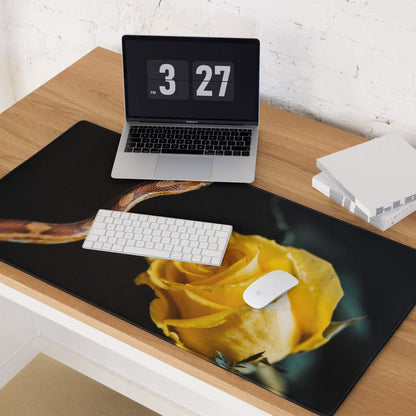 Elegant snake and yellow rose moody black gaming mouse pad large