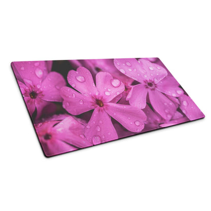 Floral pink bloom glass cutting board with dew drops on petals