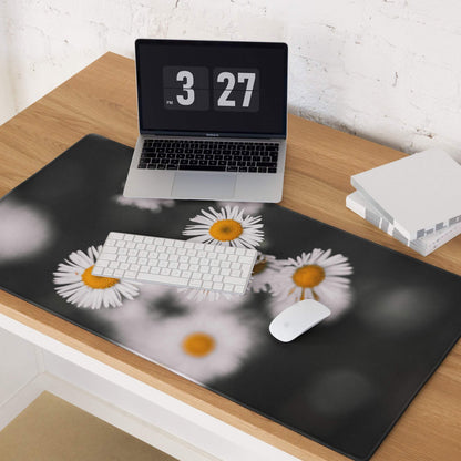 Elegant monochrome daisy field gaming mouse pad with non-slip base