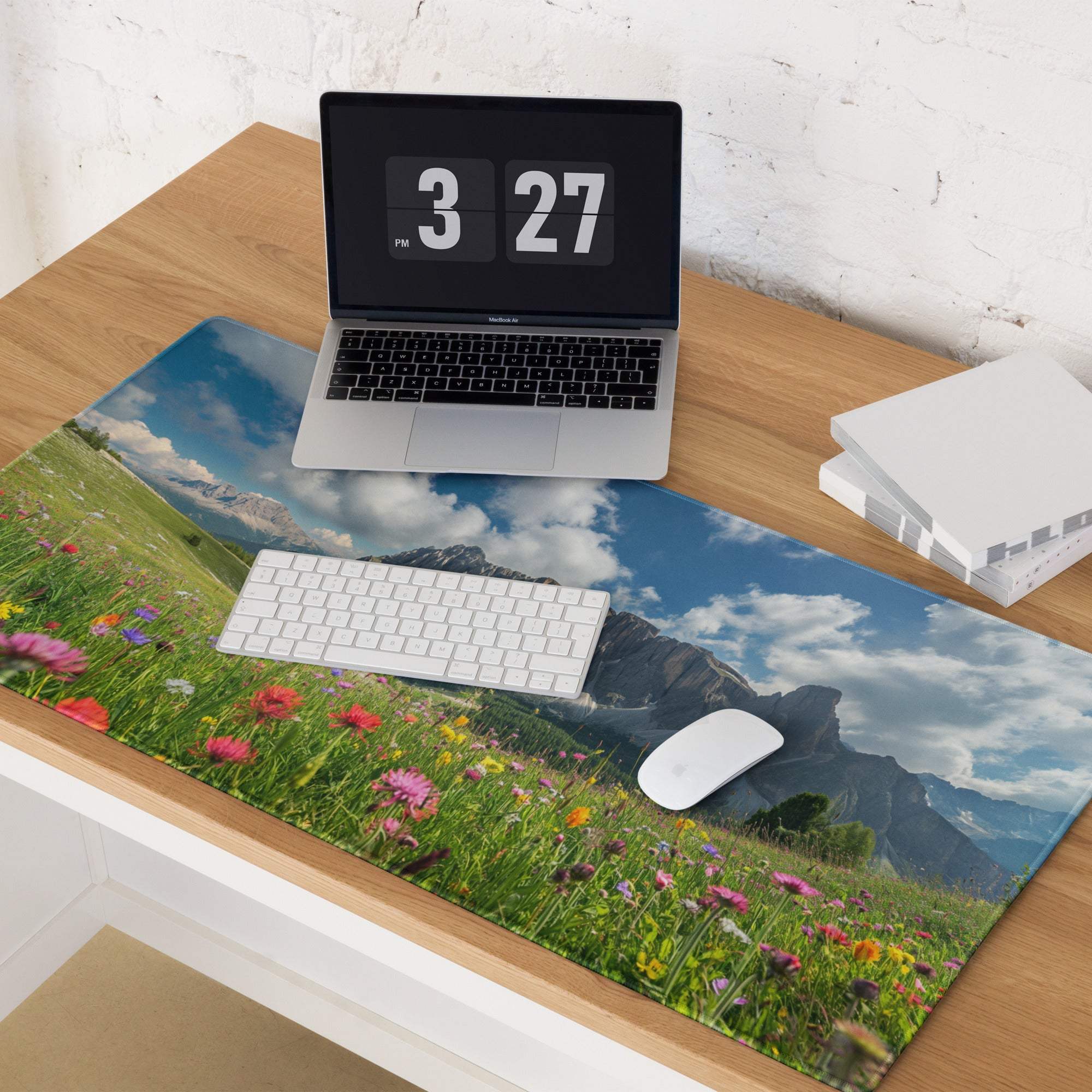 Epic Majestic large gaming desk mat with vivid meadow landscape print