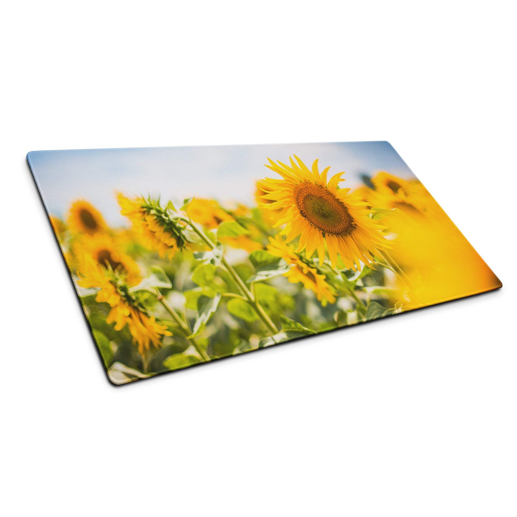 Vibrant sunflower field rectangular placemat with non-slip backing