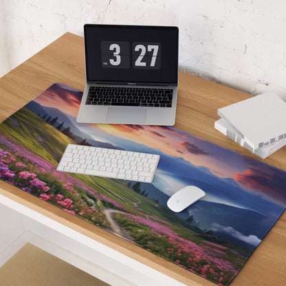 Epic Landscape Sunset Violet Pink Flower Meadow Gaming Mouse Pad