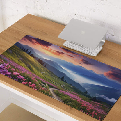 Epic Landscape Sunset Violet Pink Flower Meadow Gaming Mouse Pad