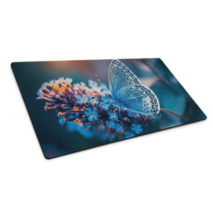 Nature inspired blue butterfly on flowers gaming mouse pad with non-slip base