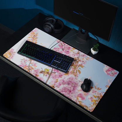 Floral pink blossom extra large gaming mouse pad with non-slip base