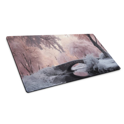Dreamy winter pink stone arch bridge mouse pad on cutting board