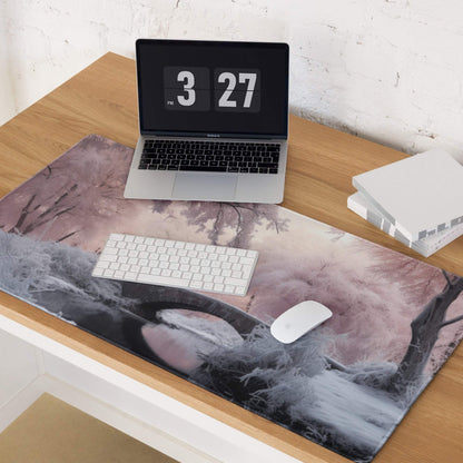 Dreamy winter pink frost-covered forest gaming mouse pad
